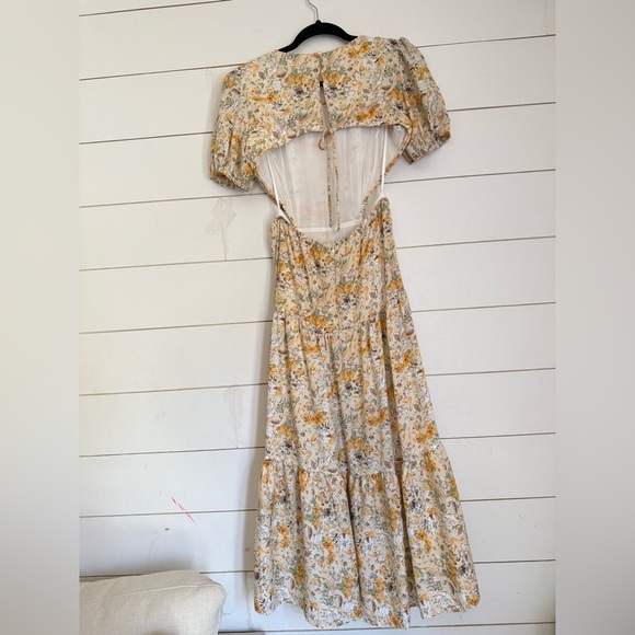 Kiss The Sky Tiered Maxi Dress - Puff Sleeve Open Back Cutout Ditsy Floral Dress - Picture 9 of 10